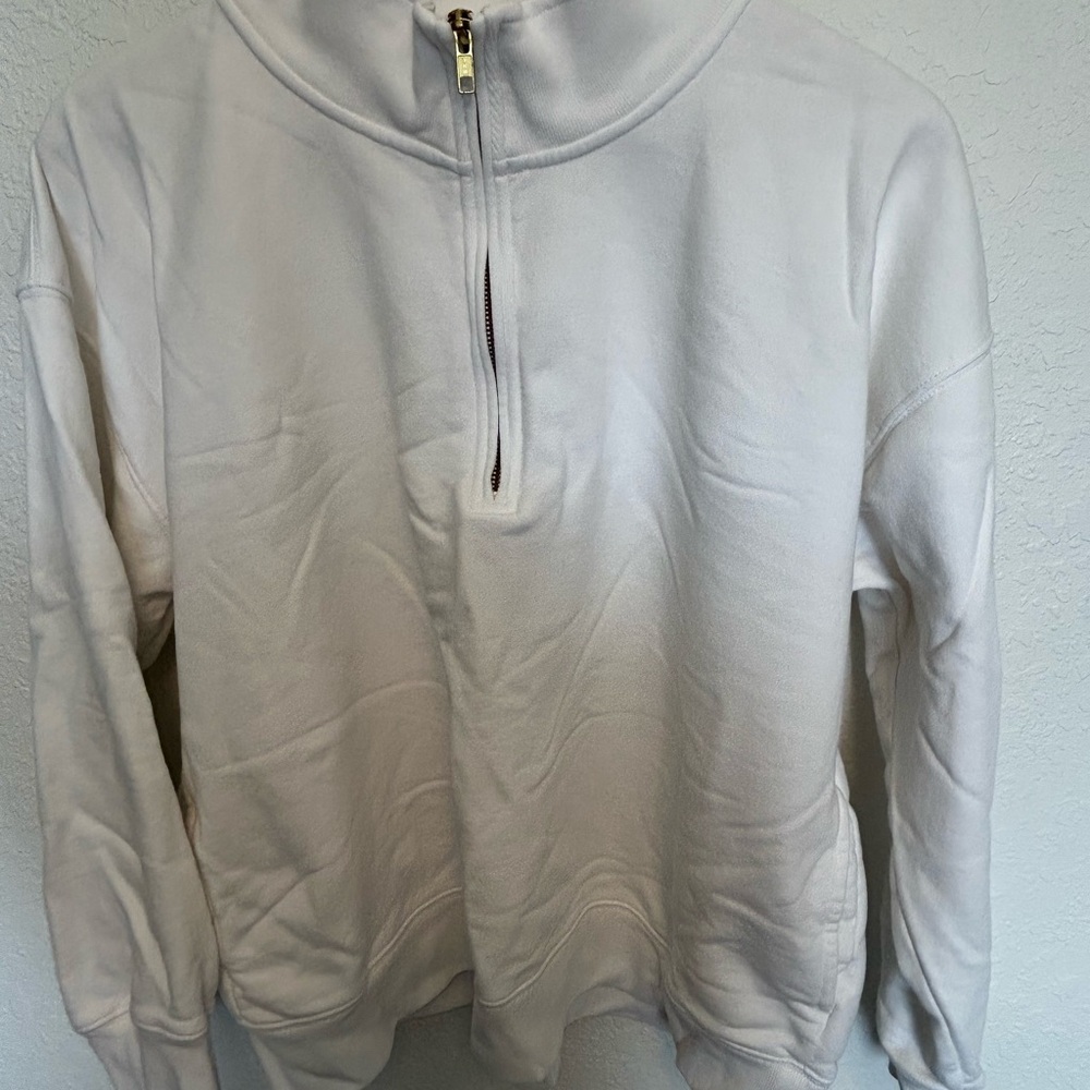 J Crew Women’s White Quarter-Zip French Terry Sweatshirt